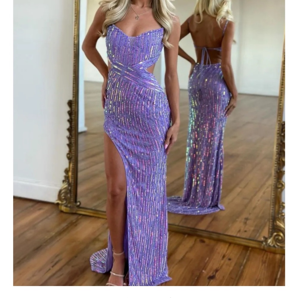 Sparkly Lavish Lavender Backless Prom Dress with Slit